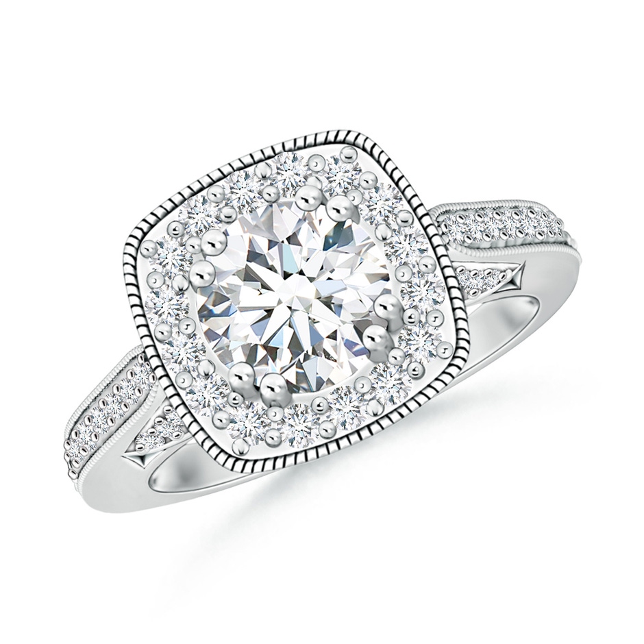 7.2mm GVS2 Round Diamond Cushion Halo Ring with Milgrain in P950 Platinum 