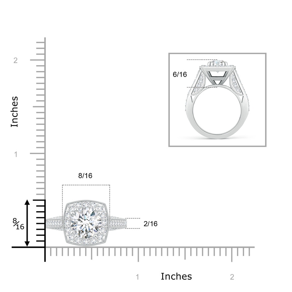 7.2mm GVS2 Round Diamond Cushion Halo Ring with Milgrain in P950 Platinum ruler