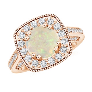 9.24x9.10x3.38mm AAA GIA Certified Round Opal Halo Ring with Milgrain in 10K Rose Gold