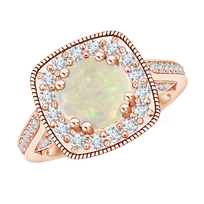 9.24x9.10x3.38mm AAA GIA Certified Round Opal Halo Ring with Milgrain in 18K Rose Gold 