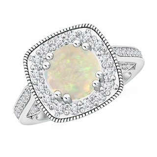 9.24x9.10x3.38mm AAA GIA Certified Round Opal Halo Ring with Milgrain in White Gold