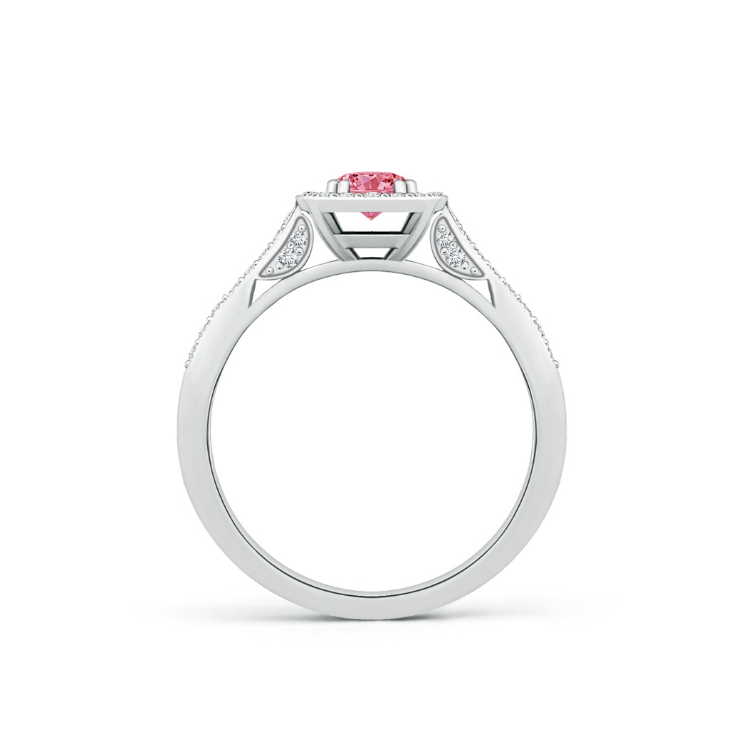 4.5mm AAAA Round Fancy Intense Pink Diamond Cushion Halo Ring with Milgrain in P950 Platinum - side 199