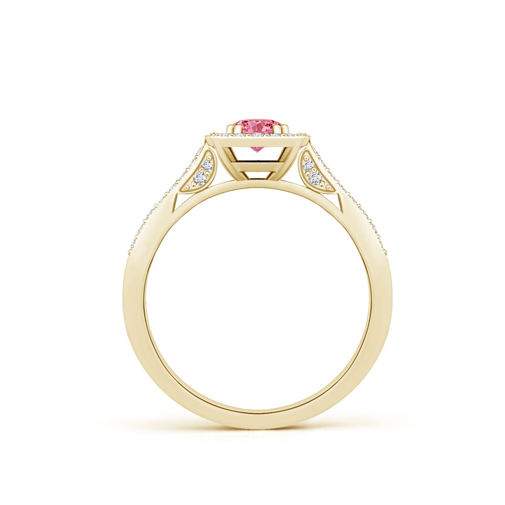 4.5mm AAAA Round Fancy Intense Pink Diamond Cushion Halo Ring with Milgrain in Yellow Gold - side 199