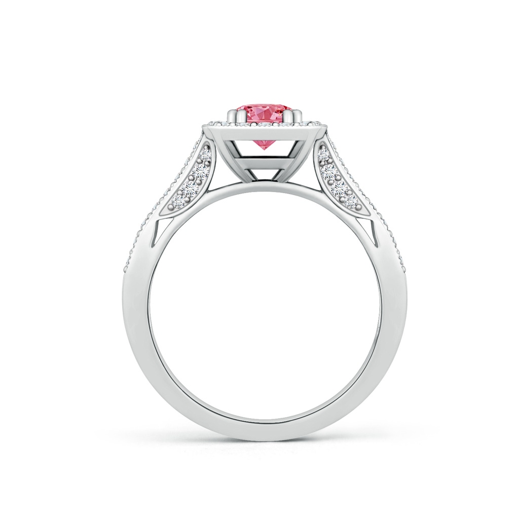 5.5mm AAAA Round Fancy Intense Pink Diamond Cushion Halo Ring with Milgrain in White Gold - side 199