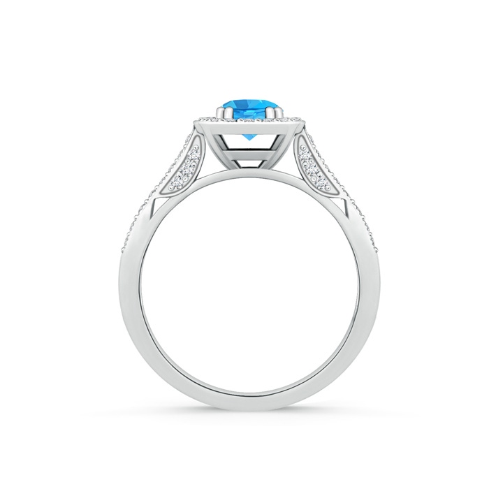 5mm AAA Round Swiss Blue Topaz Cushion Halo Ring with Milgrain in White Gold product image