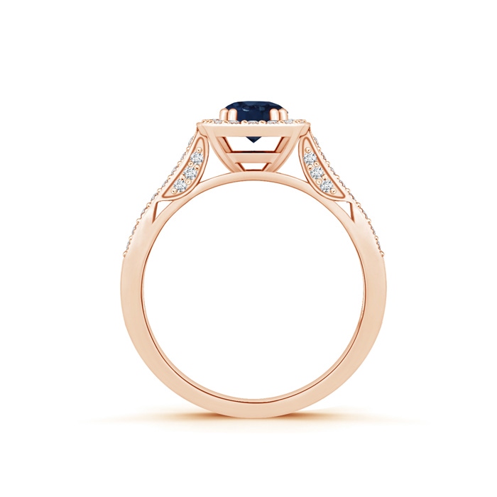 5mm AA Round Sapphire Cushion Halo Ring with Milgrain in Rose Gold product image