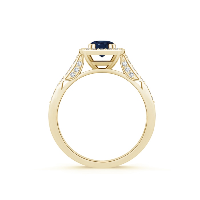 5mm AA Round Sapphire Cushion Halo Ring with Milgrain in Yellow Gold product image
