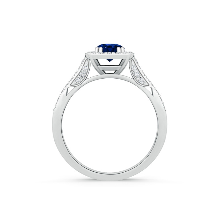 5mm AAAA Round Sapphire Cushion Halo Ring with Milgrain in P950 Platinum product image