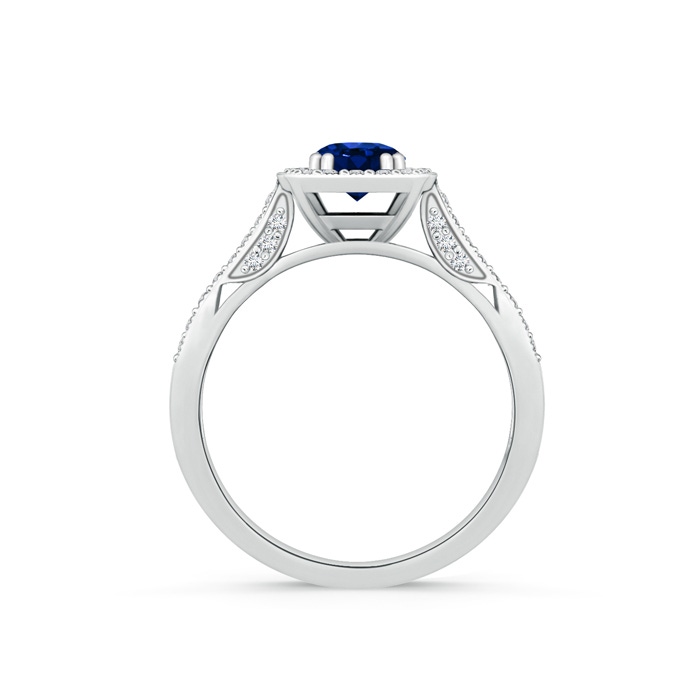 5mm AAAA Round Sapphire Cushion Halo Ring with Milgrain in White Gold Product Image