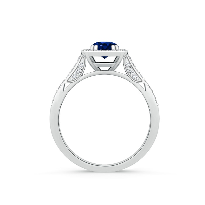 5mm AAAA Round Sapphire Cushion Halo Ring with Milgrain in White Gold product image