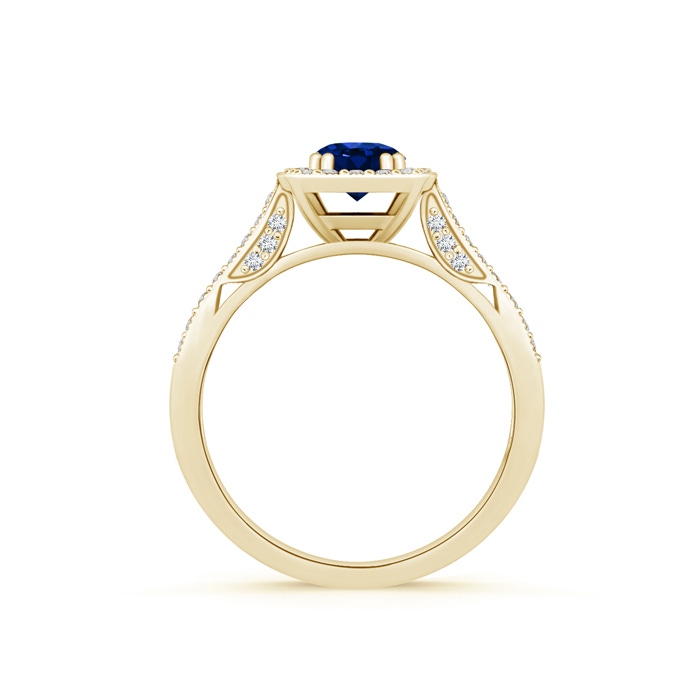 5mm AAAA Round Sapphire Cushion Halo Ring with Milgrain in Yellow Gold product image