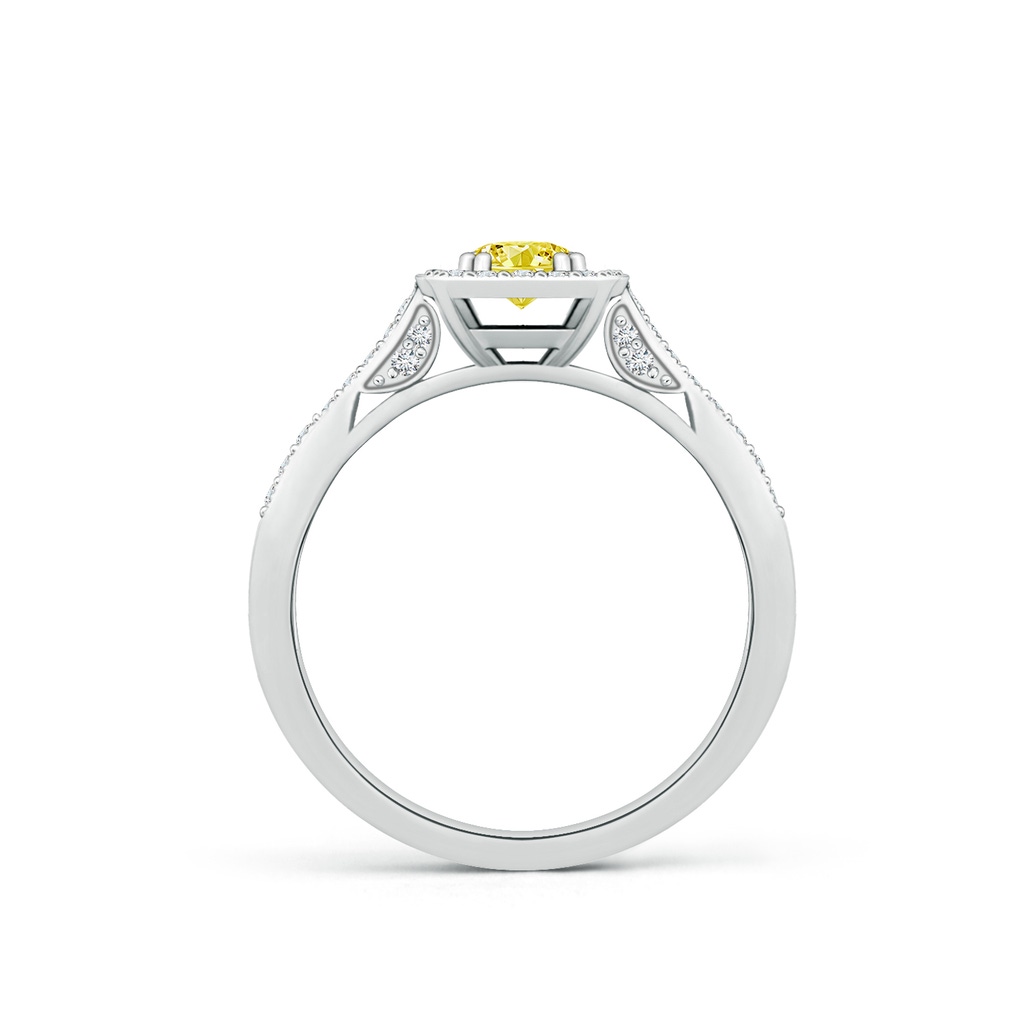 4.5mm AAAA Round Fancy Intense Yellow Diamond Cushion Halo Ring with Milgrain in P950 Platinum - side 199
