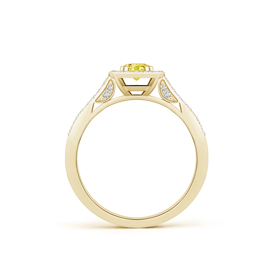 4.5mm AAAA Round Fancy Intense Yellow Diamond Cushion Halo Ring with Milgrain in Yellow Gold - side 199