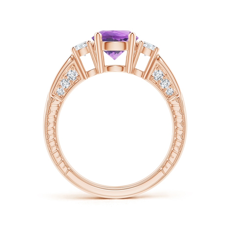 7mm A Three Stone Round Amethyst and Diamond Ring in Rose Gold side-1