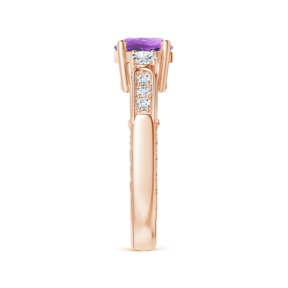 7mm A Three Stone Round Amethyst and Diamond Ring in Rose Gold side-2