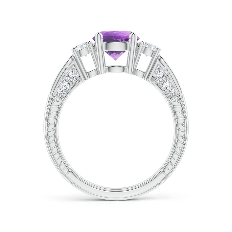 7mm A Three Stone Round Amethyst and Diamond Ring in White Gold side-1