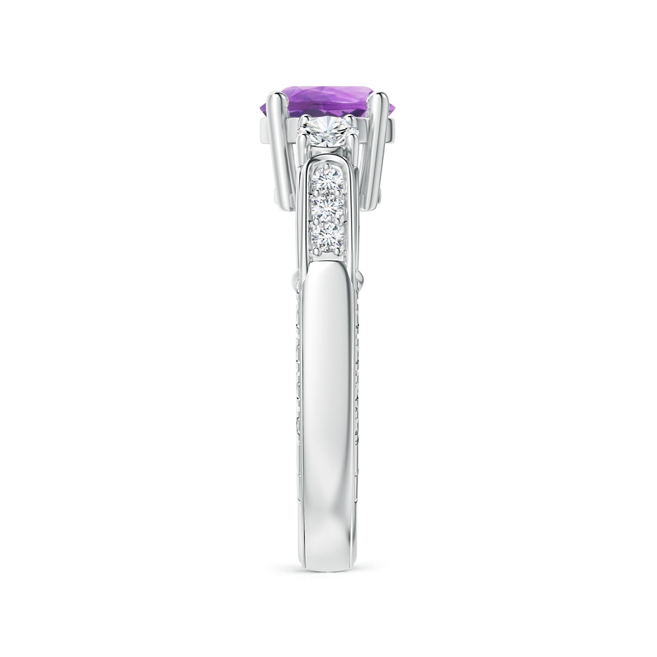 7mm A Three Stone Round Amethyst and Diamond Ring in White Gold side-2