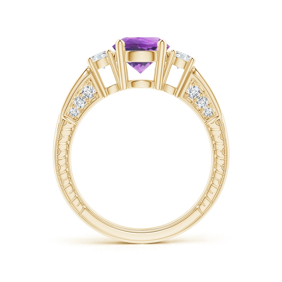 7mm AA Three Stone Round Amethyst and Diamond Ring in Yellow Gold side-1