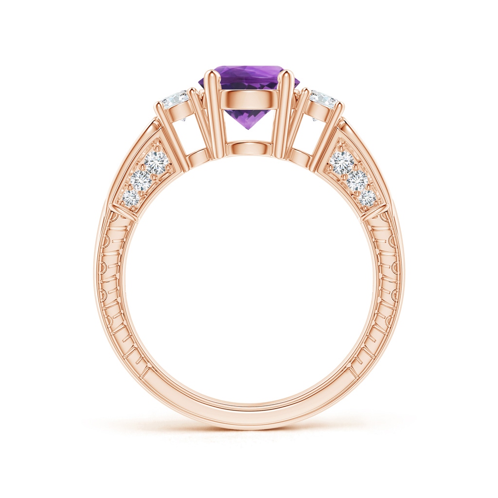 7mm AAA Three Stone Round Amethyst and Diamond Ring in Rose Gold Side-1