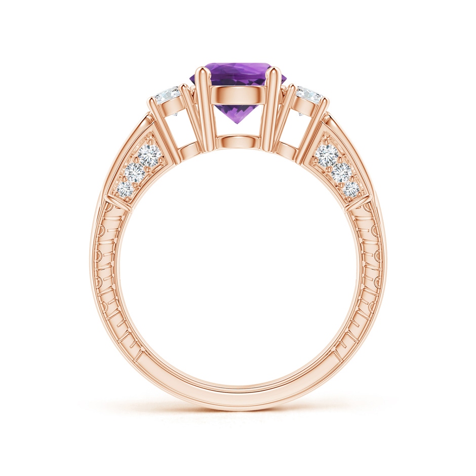 7mm AAA Three Stone Round Amethyst and Diamond Ring in Rose Gold side-1