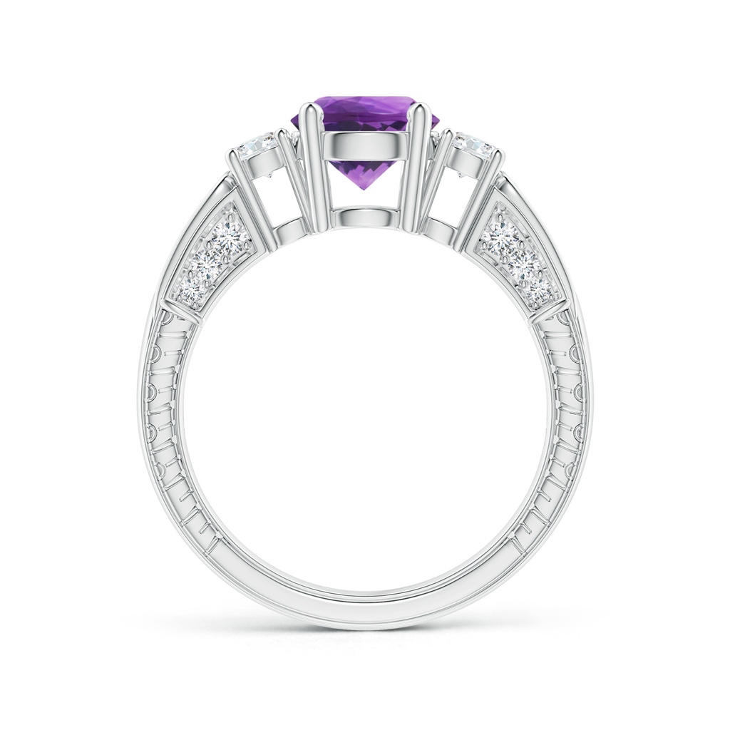 7mm AAA Three Stone Round Amethyst and Diamond Ring in White Gold - side_1