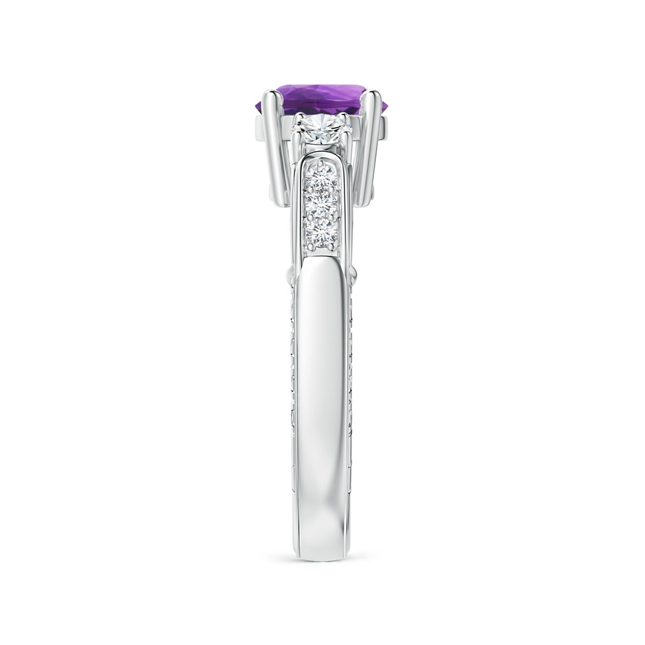 7mm AAA Three Stone Round Amethyst and Diamond Ring in White Gold side-2