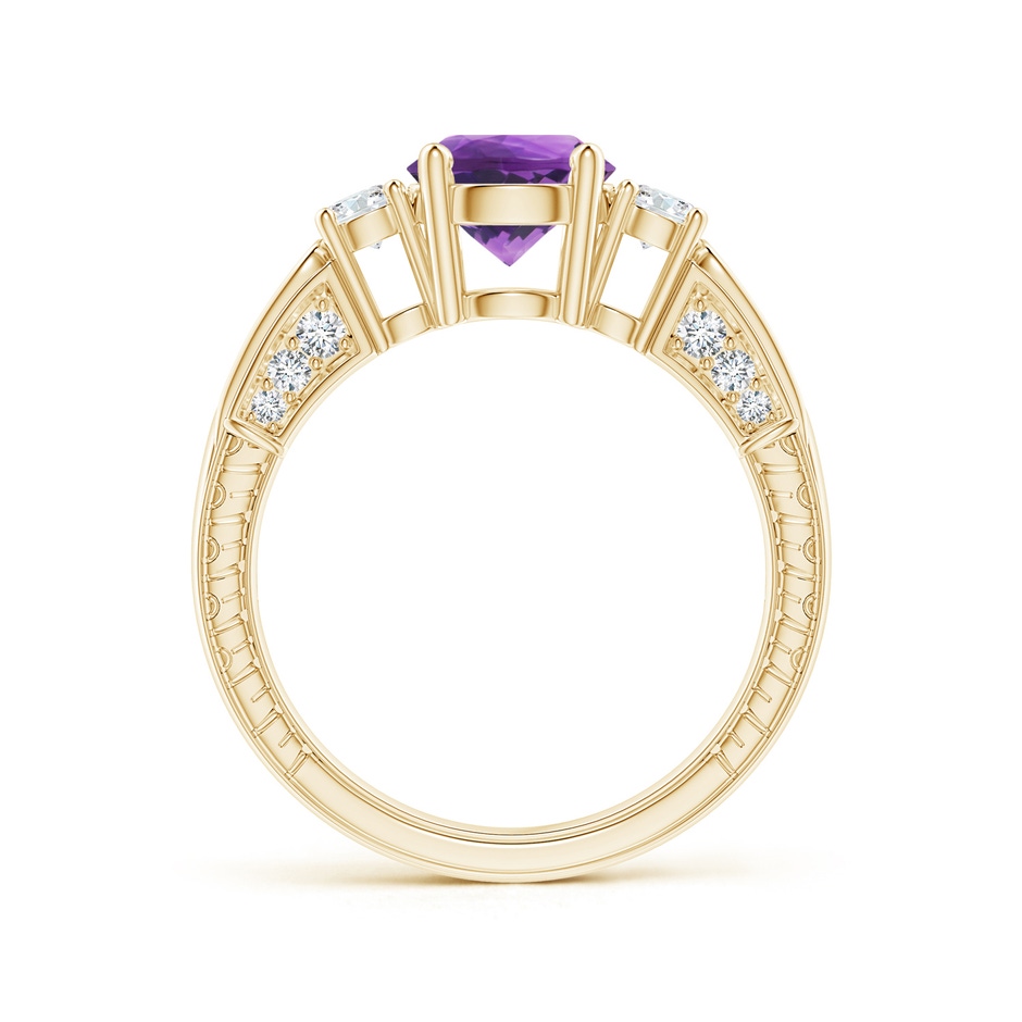 7mm AAA Three Stone Round Amethyst and Diamond Ring in Yellow Gold side-1