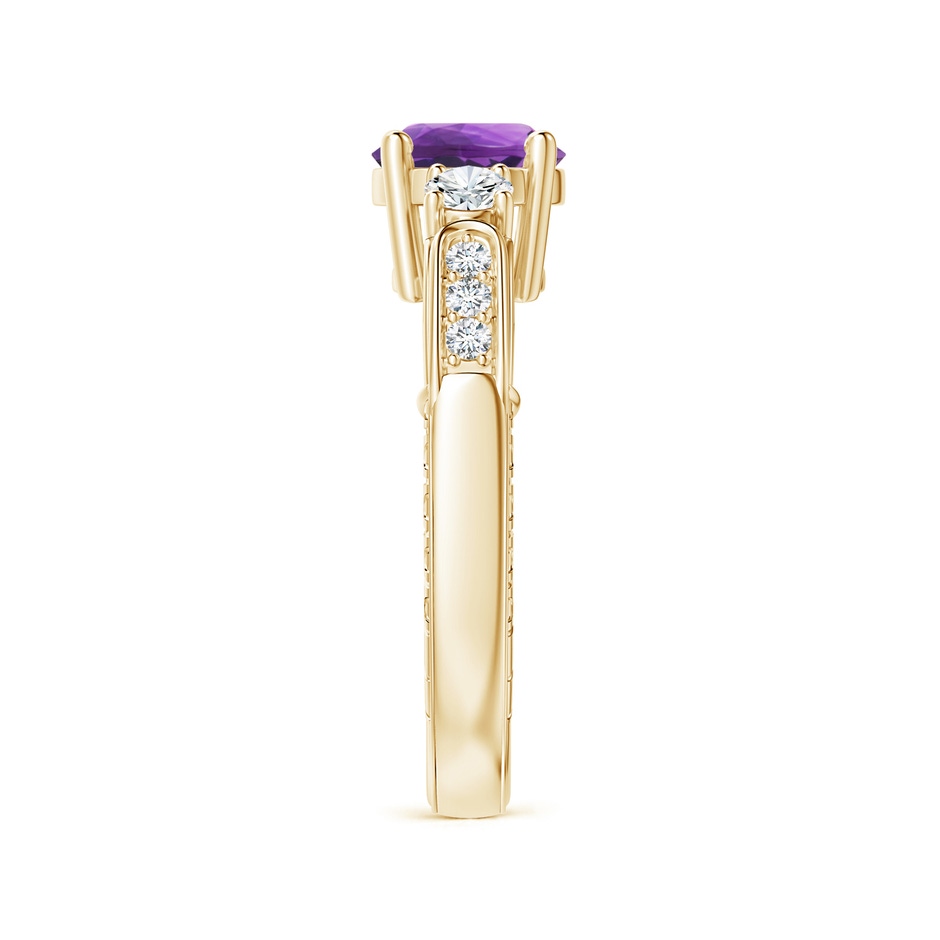 7mm AAA Three Stone Round Amethyst and Diamond Ring in Yellow Gold side-2