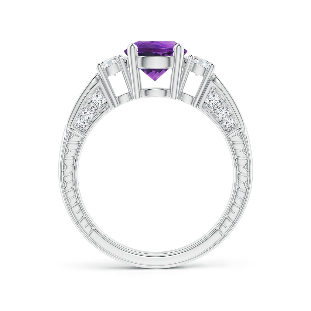 7mm AAAA Three Stone Round Amethyst and Diamond Ring in P950 Platinum - side_1