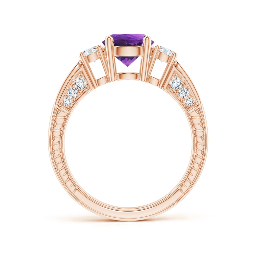 7mm AAAA Three Stone Round Amethyst and Diamond Ring in Rose Gold - side_1