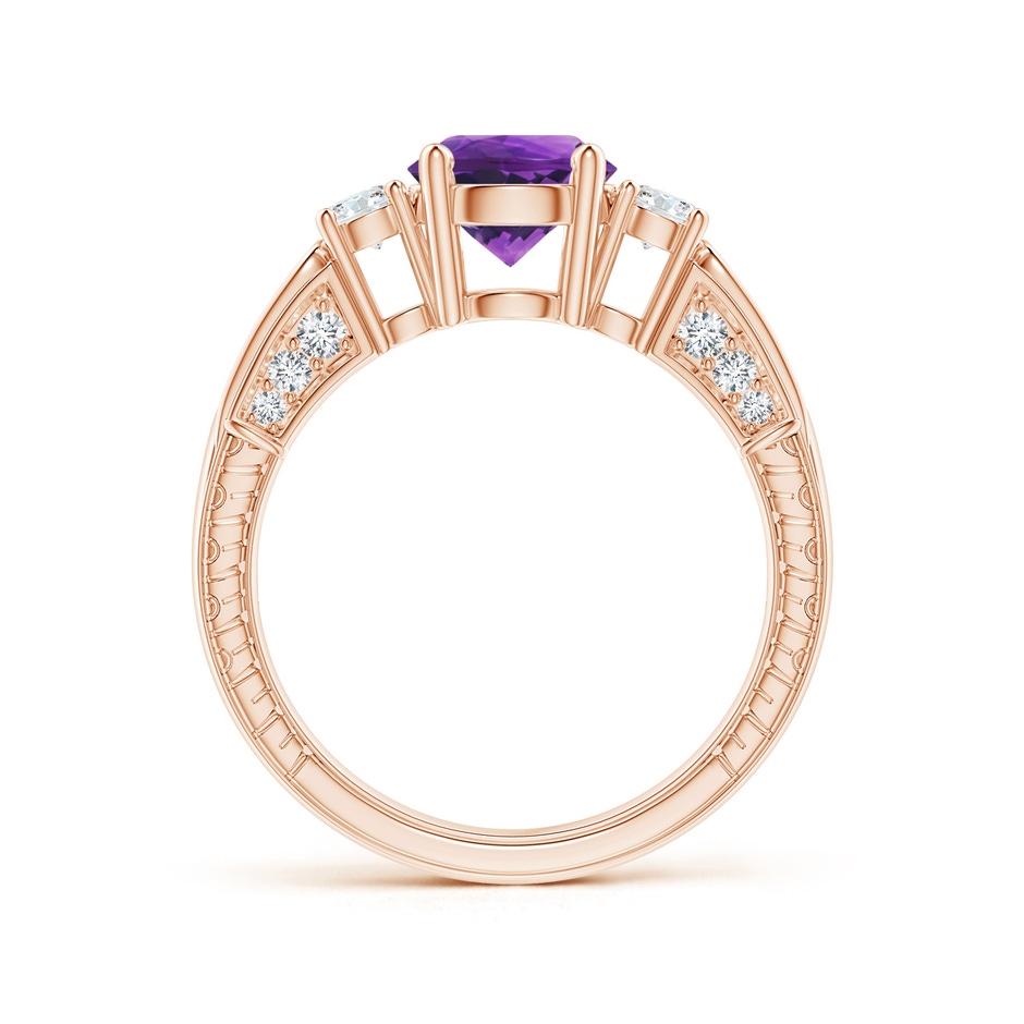 7mm AAAA Three Stone Round Amethyst and Diamond Ring in Rose Gold side-1
