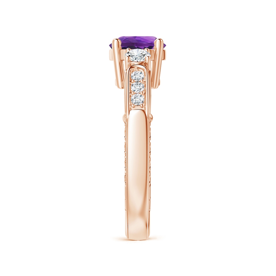 7mm AAAA Three Stone Round Amethyst and Diamond Ring in Rose Gold side-2