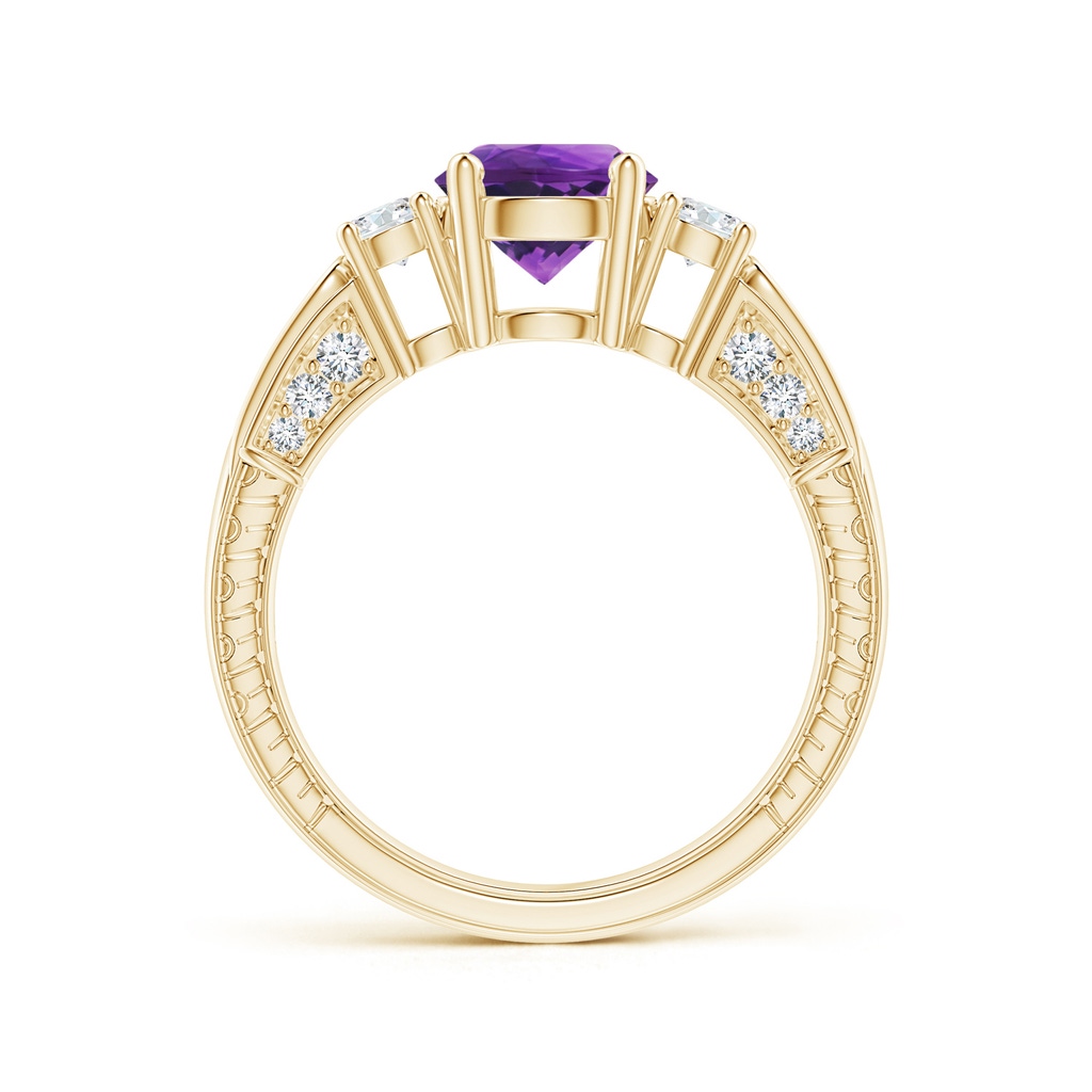 7mm AAAA Three Stone Round Amethyst and Diamond Ring in Yellow Gold - side_1