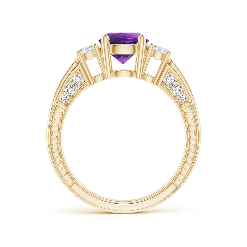 7mm AAAA Three Stone Round Amethyst and Diamond Ring in Yellow Gold side-1