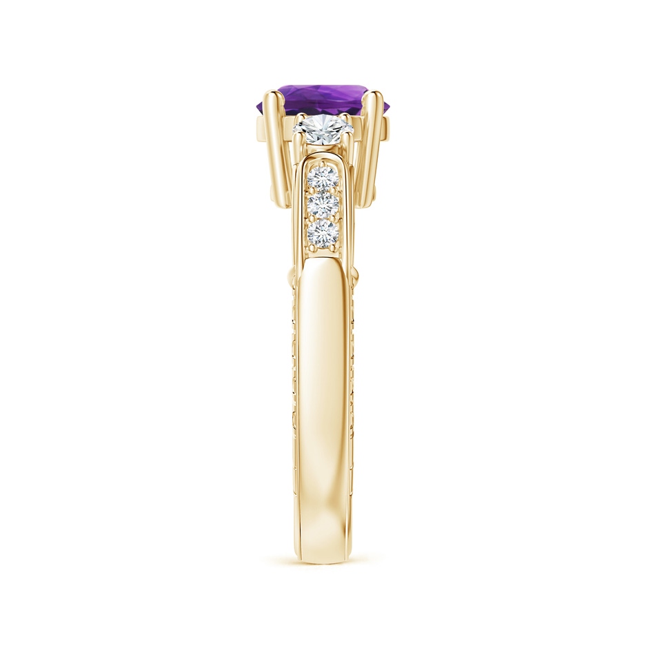 7mm AAAA Three Stone Round Amethyst and Diamond Ring in Yellow Gold side-2