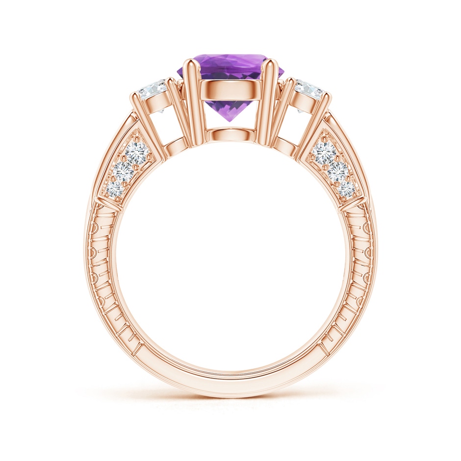 8mm AA Three Stone Round Amethyst and Diamond Ring in Rose Gold side-1