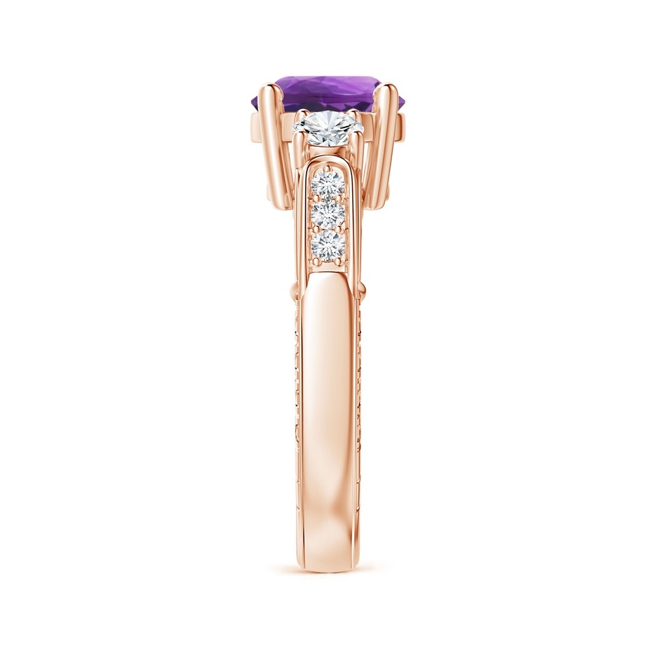 8mm AAA Three Stone Round Amethyst and Diamond Ring in Rose Gold side-2