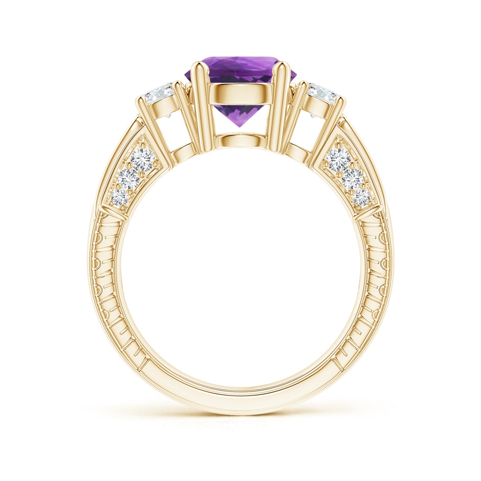 8mm AAA Three Stone Round Amethyst and Diamond Ring in Yellow Gold side-1