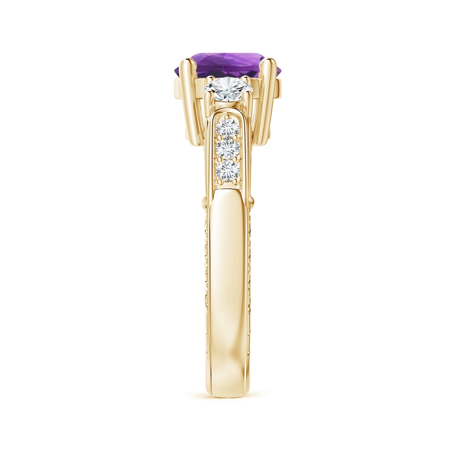 8mm AAA Three Stone Round Amethyst and Diamond Ring in Yellow Gold side-2