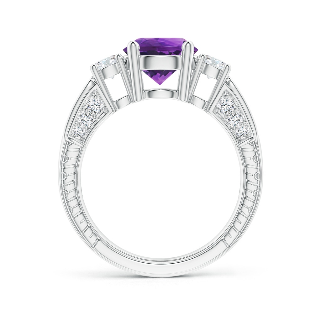 8mm AAAA Three Stone Round Amethyst and Diamond Ring in P950 Platinum Side-1