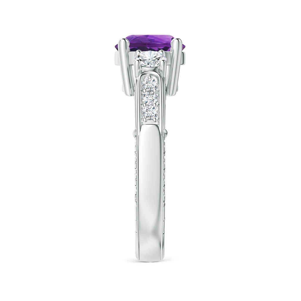 8mm AAAA Three Stone Round Amethyst and Diamond Ring in P950 Platinum Side-2