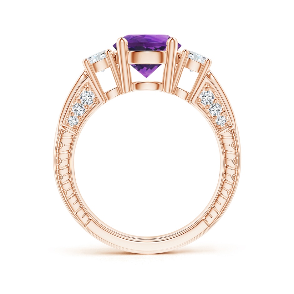 8mm AAAA Three Stone Round Amethyst and Diamond Ring in Rose Gold side-1
