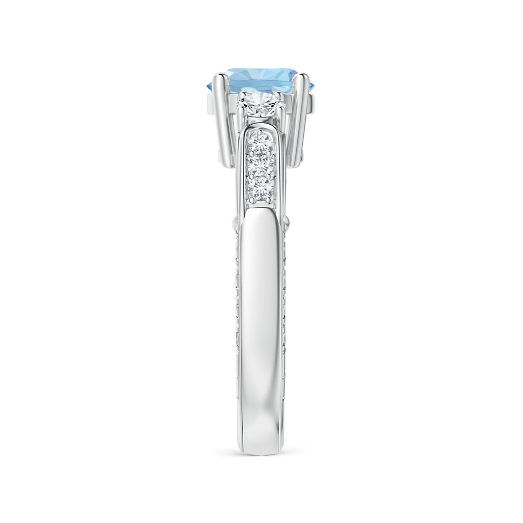 7mm AAA Three Stone Round Aquamarine and Diamond Ring in P950 Platinum Side-2