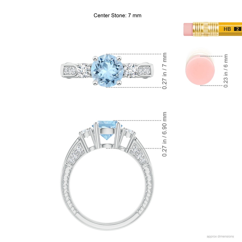 7mm AAA Three Stone Round Aquamarine and Diamond Ring in P950 Platinum ruler