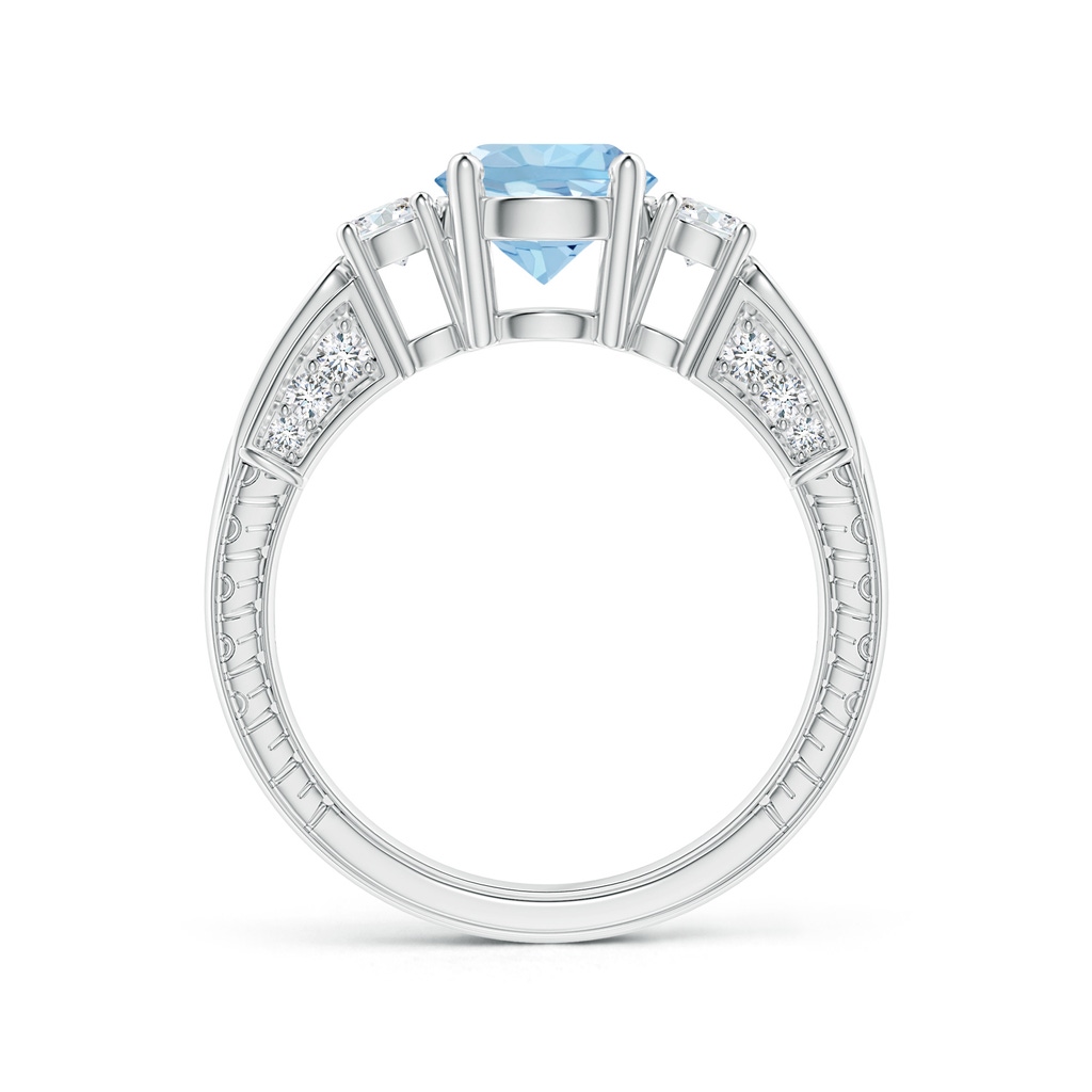 7mm AAA Three Stone Round Aquamarine and Diamond Ring in White Gold Side-1