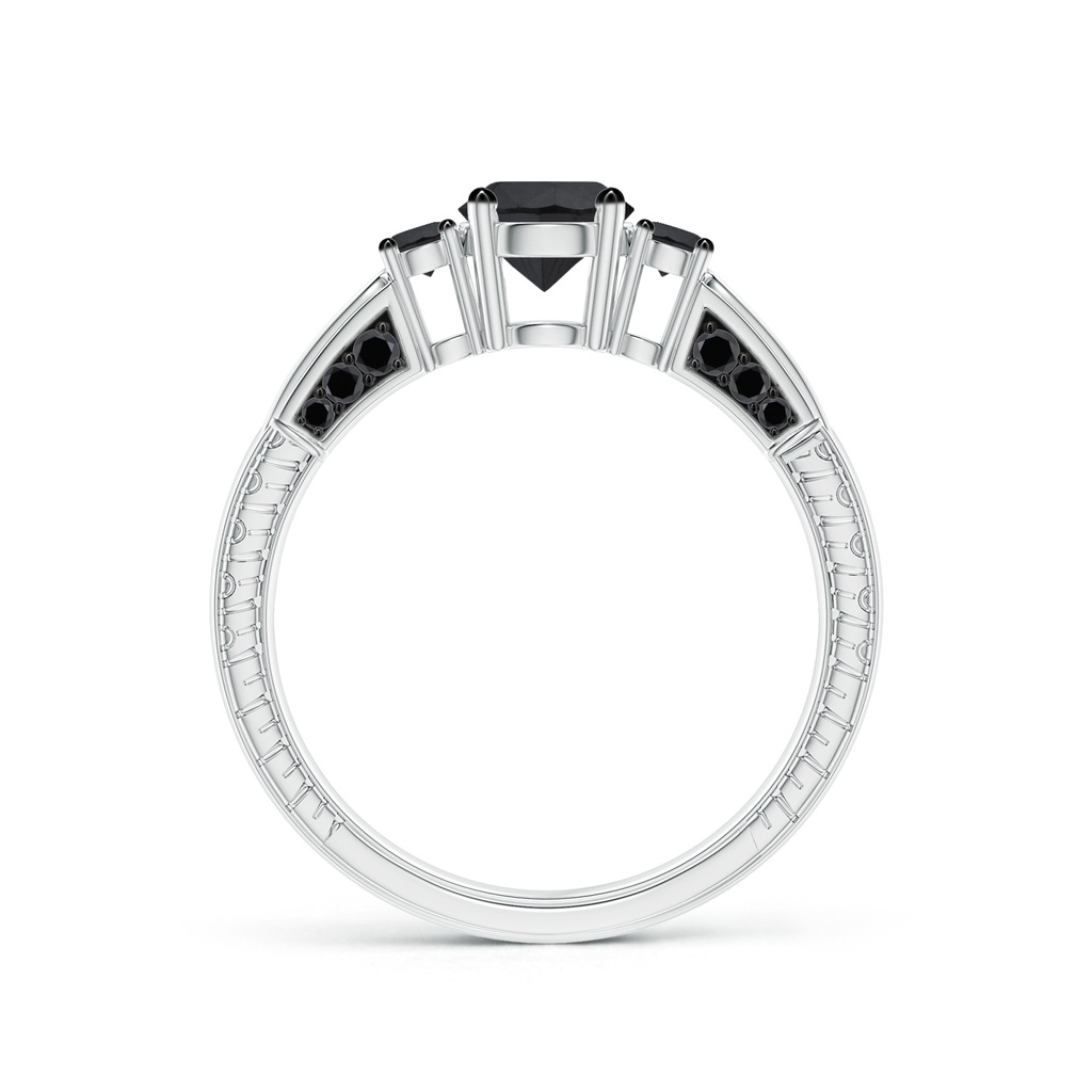5.5mm AA Three Stone Round Black Diamond Ring in White Gold Side-1
