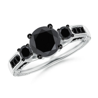 7.2mm AA Three Stone Round Black Diamond Ring in P950 Platinum