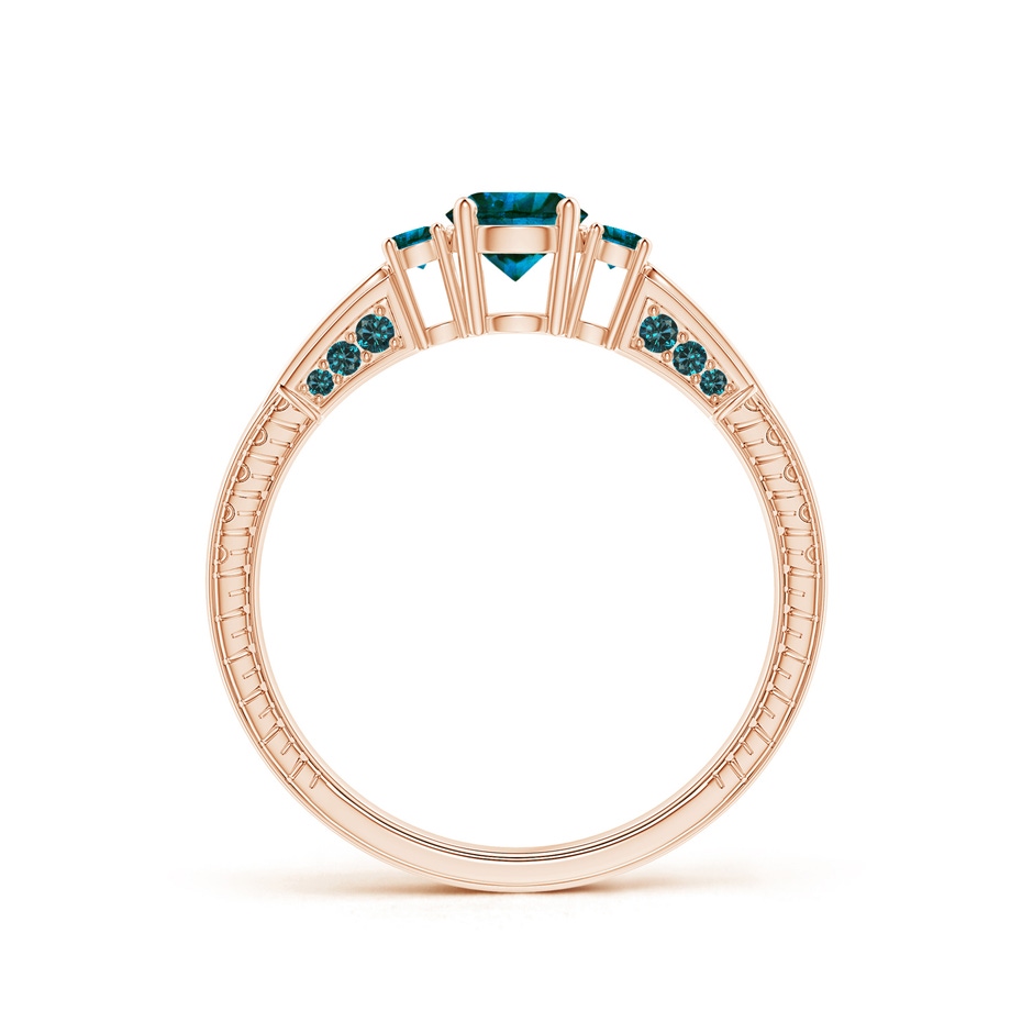 4.7mm AA Three Stone Round Blue Diamond Ring in Rose Gold side-1