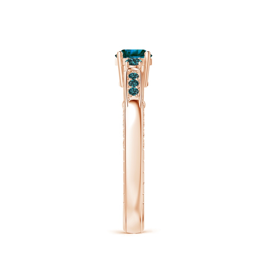 4.7mm AA Three Stone Round Blue Diamond Ring in Rose Gold side-2