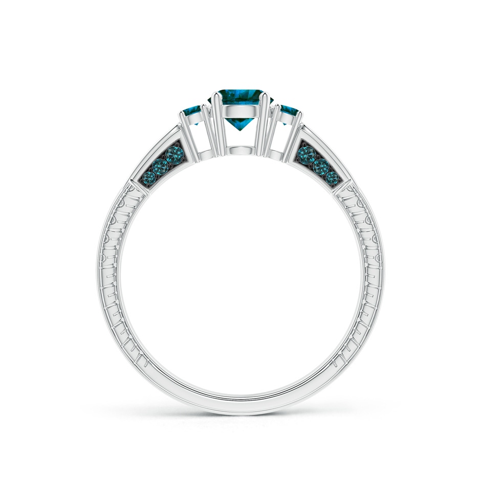 4.7mm AA Three Stone Round Blue Diamond Ring in White Gold side-1